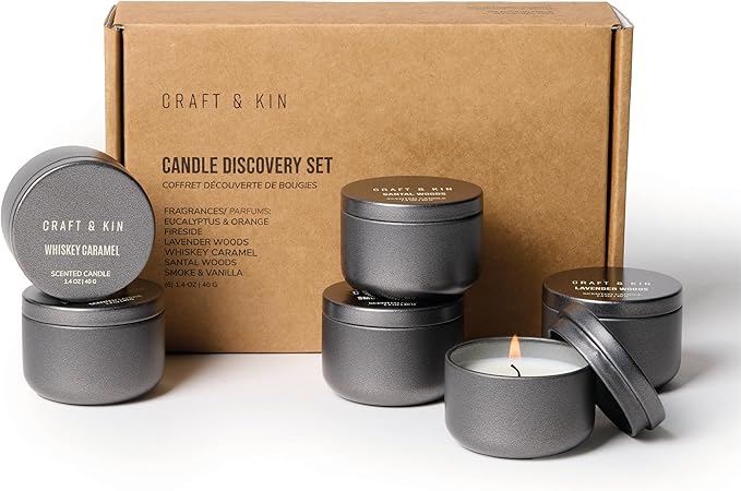 Craft & Kin Scented Votive Candle Gift Set of 6 | Small Luxury Scented Candles Holiday Gift Set for Home | Candle Box with Assorted Scents | 15–20 Hour Burn Each