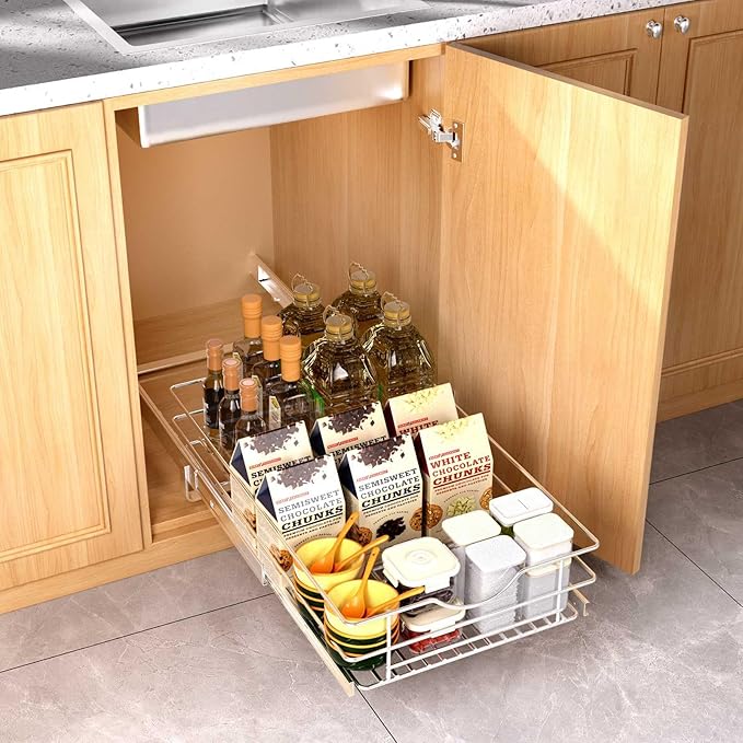 Pull Out Cabinet Organizer, (20½"W x 20" D), Soft Close Pull Out Cabient Drawer, Slide Out Cabient Organizer for pot and pan Kitchen Base Cabinet, Pantry Organization, Bathroom, Wire Basket
