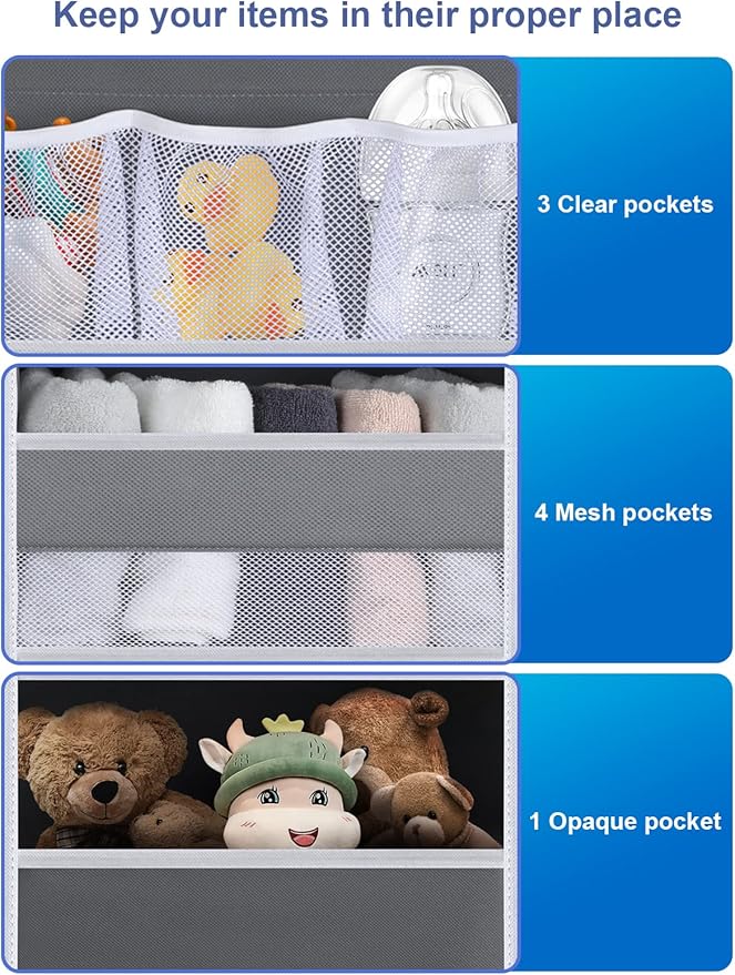Over the Door Organizers - 5 Tier Hanging Door Storage with 5 Spacious Pockets, Anti -Tilt 44 lb Load Behind Door Organizer for Bedroom,Nursery,Bathroom,Kitchen,Dorm,Pantry - 1 Pack,Grey