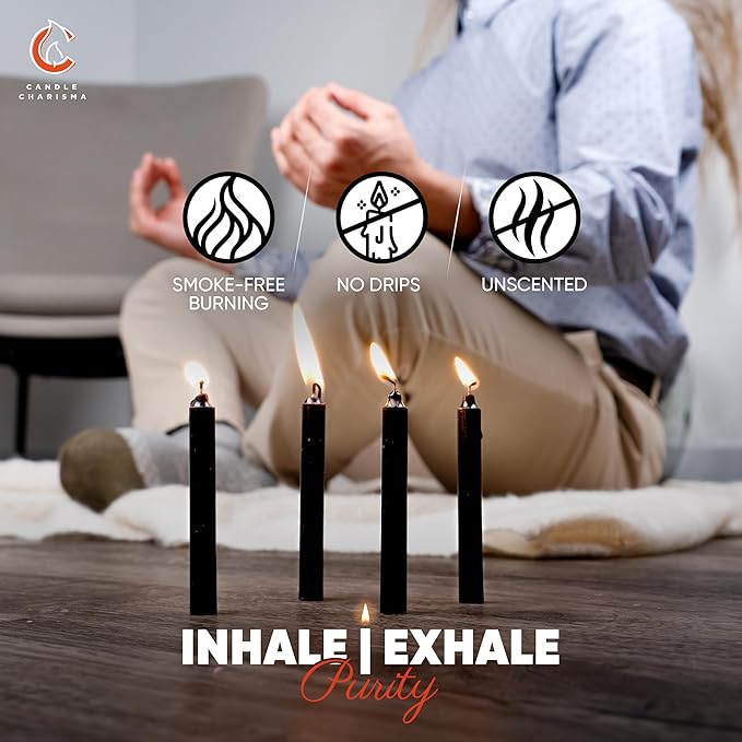 Candle Charisma 100 Black Spell Candles - 4" Unscented Paraffin Chime Candles, Smokeless & Dripless, Colored Candles, 1.5 Hours Burn Time 0.4" Thick Taper Candles for Rituals,Birthdays and Parties