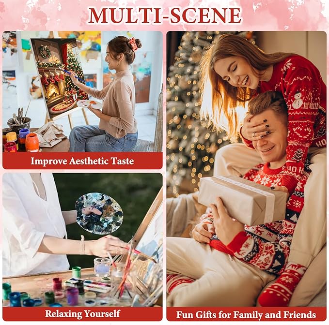 NAIMOER Christmas Tree Fireplace Paint by Numbers Kits for Adults Beginner with Wooden Framed, Color by Numbers on Canvas Painting Kits, Easy Paint DIY Acrylic for Home Wall Decor 8X12 Inch