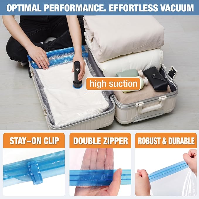Travel Vacuum Storage Bags with Rechargeable USB Air Pump, Space Saver Vacuum Seal Bags for Luggage, Sealer Compression for Clothes, Comforters, Blankets, Bedding, 15 Combo
