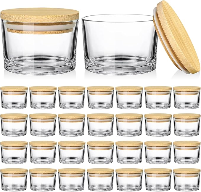 SUPMIND 30 Pack 4oz Clear Candle Jars, Small Wide Mouth Glass Empty Jars with Bamboo Lids for Making Candle, Bulk Container