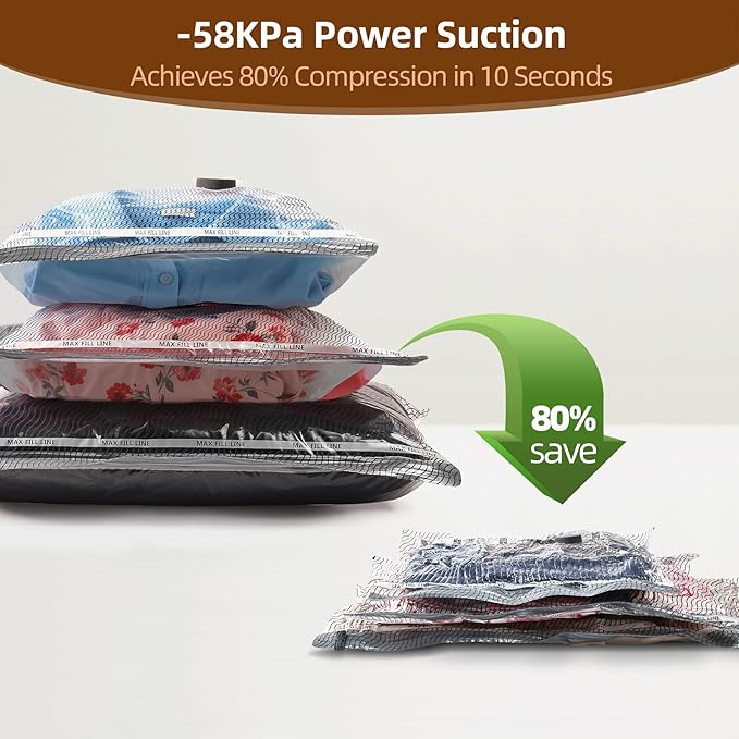 18 Pack Travel Vacuum Bags for Clothing,Compression Seal Packing Cubes for Suitcase Backpack,Vacuum Seal Bags for Clothing,Carry-on Size Space Saver Storage Bags 80% for Travel & Home(No pump)