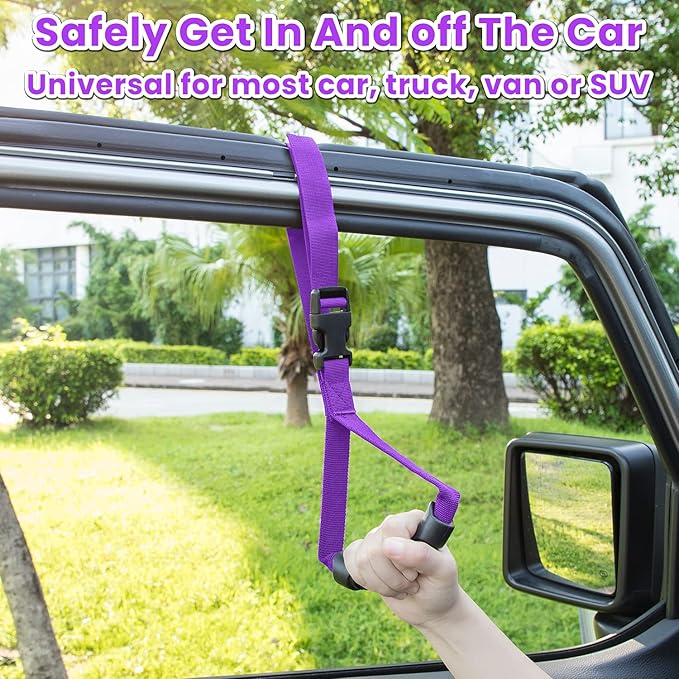 E-cowlboy Auto Cane Grab Handle Adjustable Standing Aid Safety Support Bar Nylon Grip Mobility Assist Device (Purple)