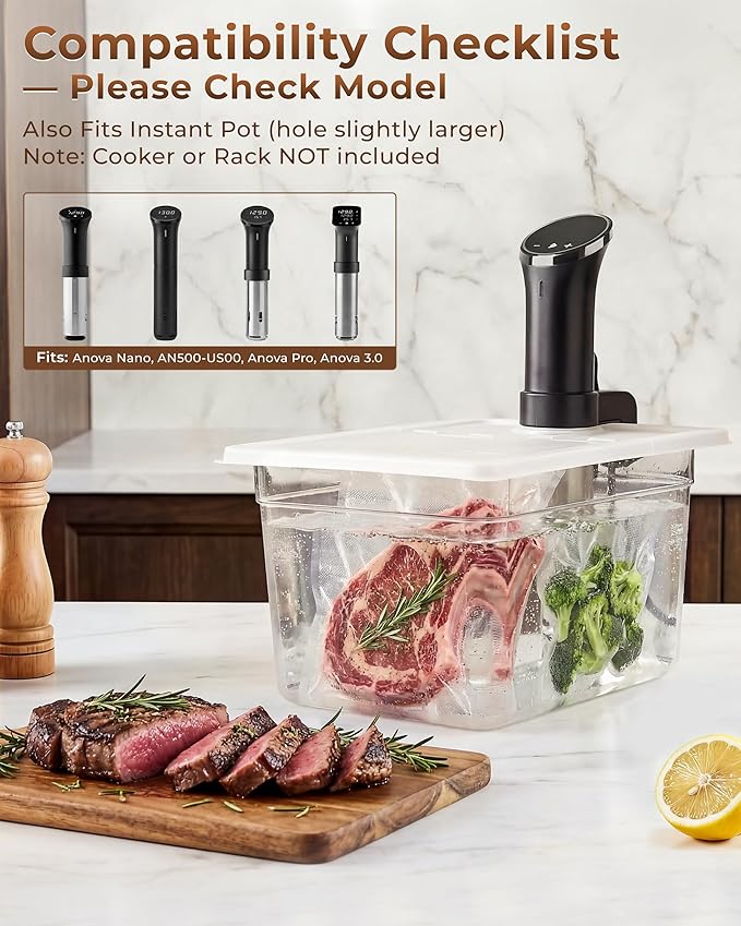 EVERIE Sous Vide Container 12 Quart EVC-12 with Collapsible Hinged Lid Compatible with Anova Nano or AN500-US00 or Anova Pro 3.0 or Anova Mini, Also Fits Instant Pot