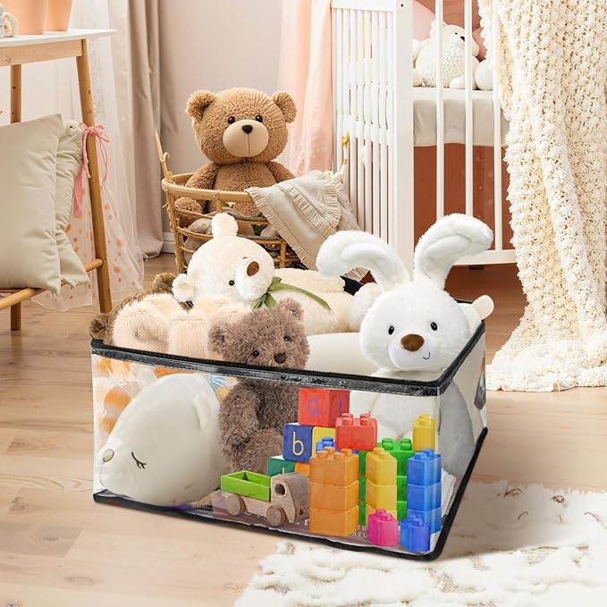 6Pack Clear Blanket Storage Bags, Vinyl Comforter Clothes Storage Closet Organizers and Storage Containers Moving Bags with Reinforced Handle for Bedding, Clothing, Comforters, Pillows, Toys,60L