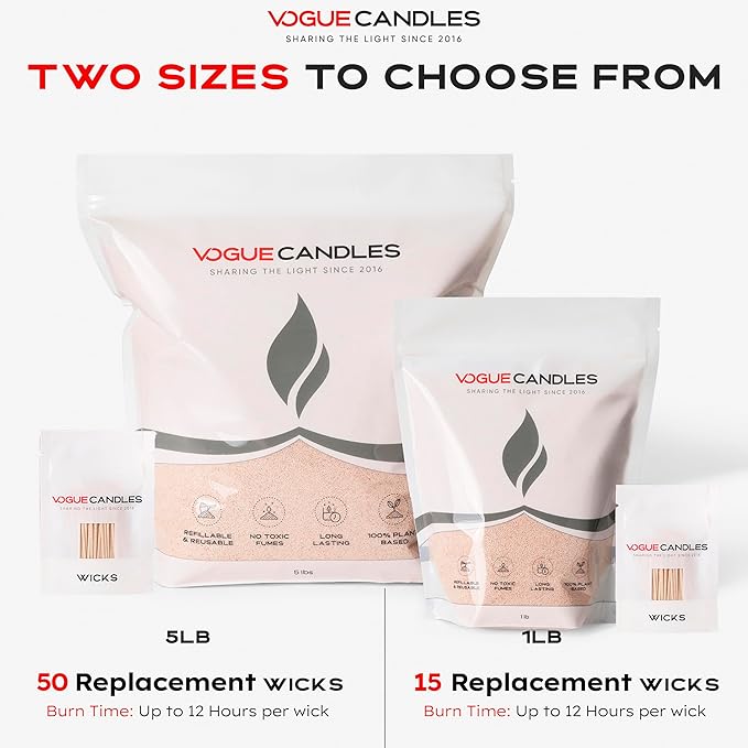 Vogue Candles Nude Pearled Candle Sand Wax (5 LB) – Mother’s Day Candle Kit with 50 Cotton Wicks for DIY Home Lighting – Plant-Based & Reusable Wax Granules Refill for Clean Burning & Custom Vessels