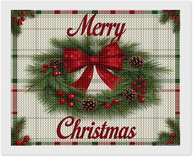 AIVKIEJK Diamond Painting Kits for Adults - Red Bow & Green Leaves Merry Christmas Painting DIY 5D Full Drill Diamond Dots Paintings with Diamonds Gem Art and Crafts Home Decor 16"x20"