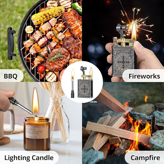 CHOICEDC Vintage Trench Lighter, Cool Pipe Lighter, Reusable Permanent Match, Antique Style Lift Arm Kerosene Lighters Fluid Refillable, Forever Match Lighters, Unique Gifts for Men Women, Constantine