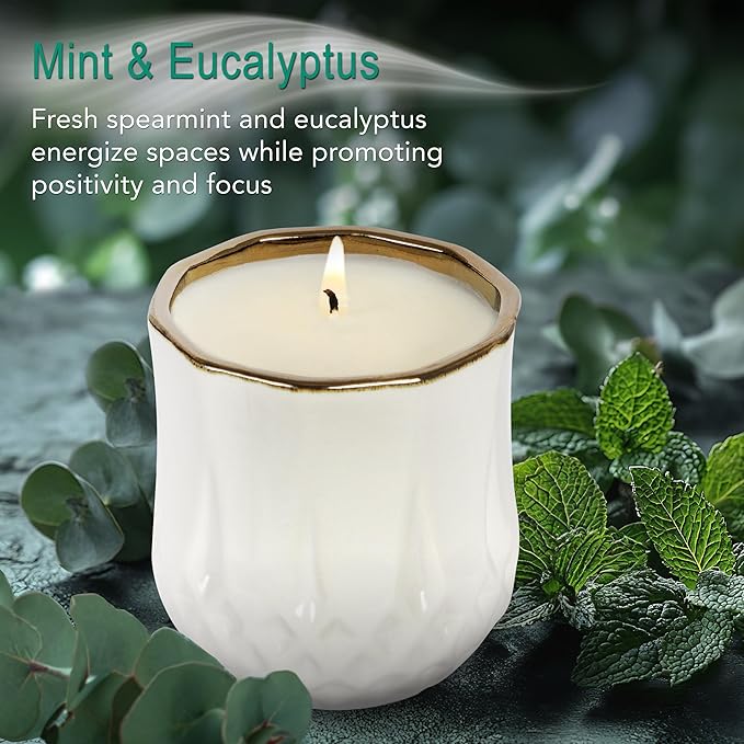 Hyggelight - The Growing Candle, Mint & Eucalyptus Scented, 9oz Ceramic Pot, Aromatherapy Candles, 100% Soy, Astrid