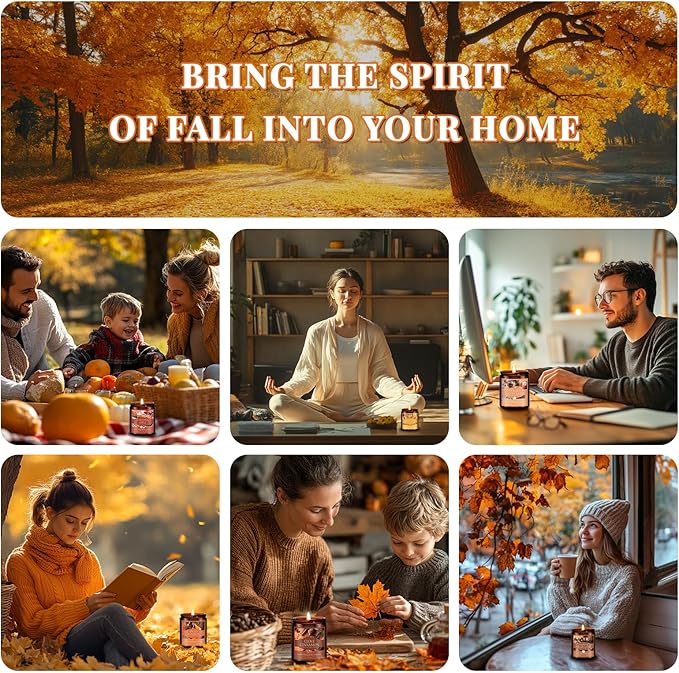 Christmas Fall Candle, Harvest Festival Scented Candles for Home, Natural Soy Autumn Candle Aromatherapy Candle, 7 oz Jar Candles Holiday Gifts for Women Men