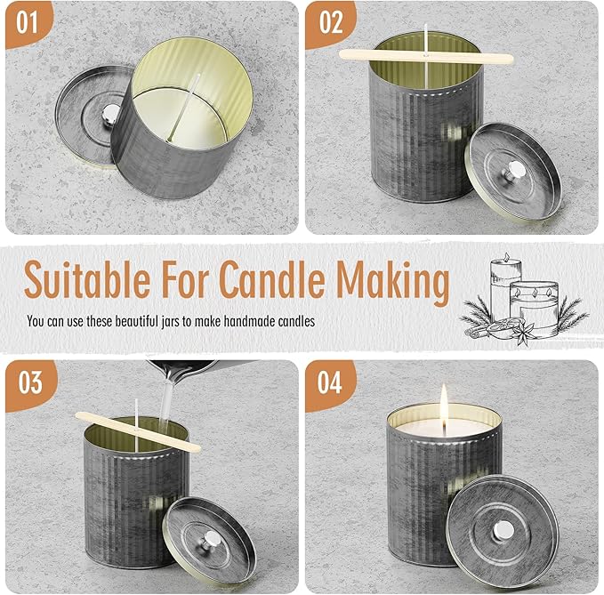 Domivirgo Empty Candle Tins for Making Candles, 10oz Vintage Style Candle Jars, Candle Containers with lid (Silver)