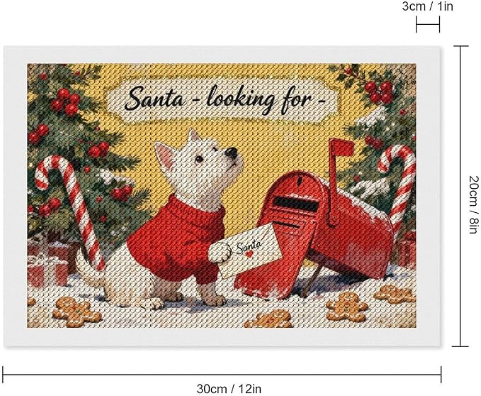 Diamond Painting Kits for Adults - Cute Scottish Terrier Christmas Westie Dog Holding Santa Letter Painting DIY 5D Full Drill Diamond Dots Paintings with Diamonds Gem Art And Crafts Home Decor 8"x12"