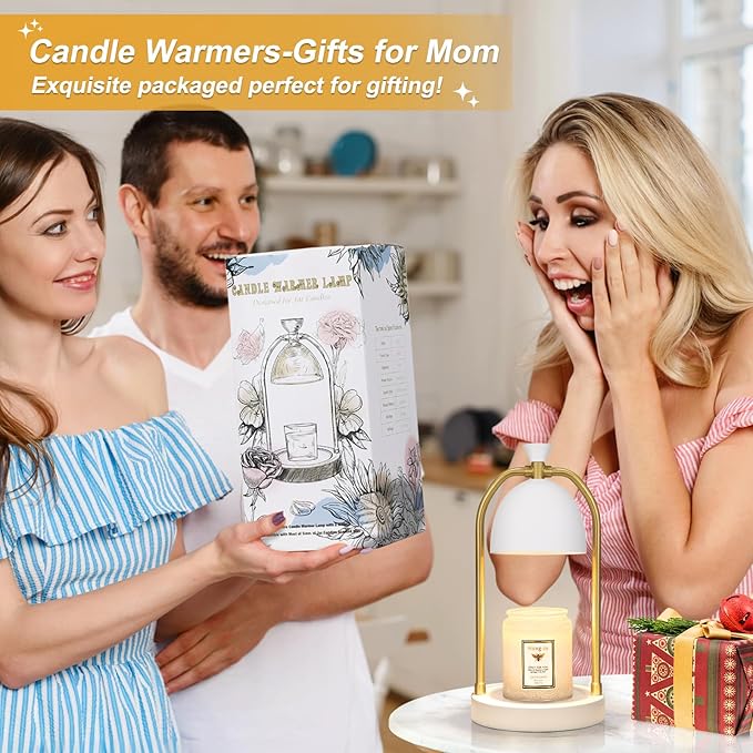 Hong-in White Candle Warmer Lamp with Timer-Unique Happy Birthday Gifts for Women and Men, Fun Gift Ideas for 30th, 40th, 50th and 60th Birthdays for Gold Home Decor