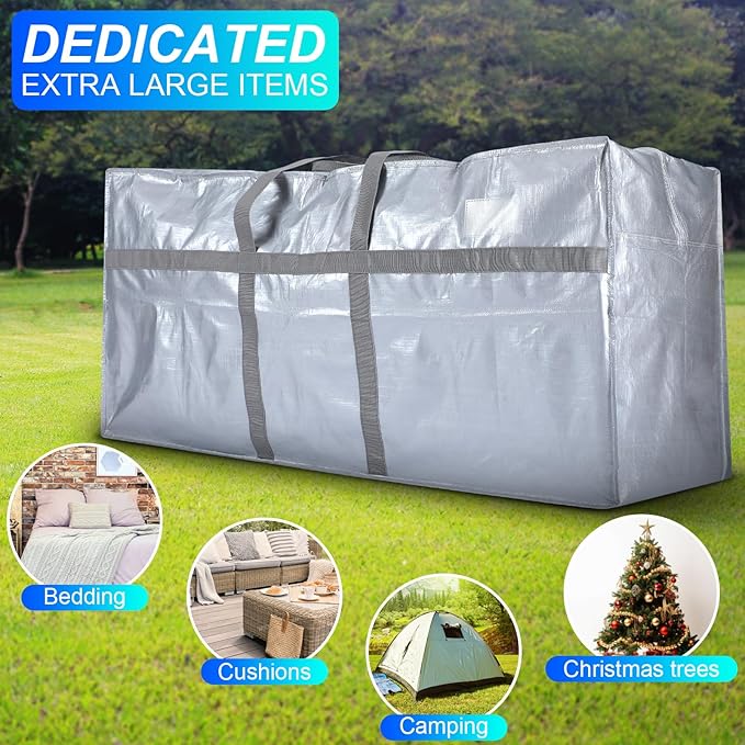 Windyun 4 Pack 98 Gallon Extra Large Moving Bags XXL Heavy Duty Storage Bag with Strong Zipper Handle Jumbo Big Tote Box Foldable for College Dorm Travel Clothes Duffle Blanket Pillow(Silver)