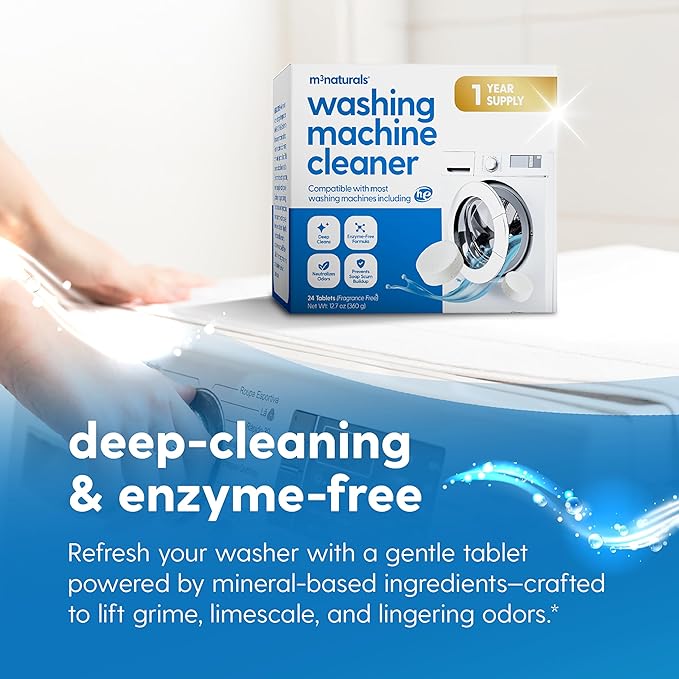 M3 Naturals Washing Machine Cleaner Tablets - Oxygen Based HE Top & Front Load Washer Cleaner and Deodorizer Compatible with LG Whirlpool & Most Major Brands - Removes Residue (1 Year Supply)