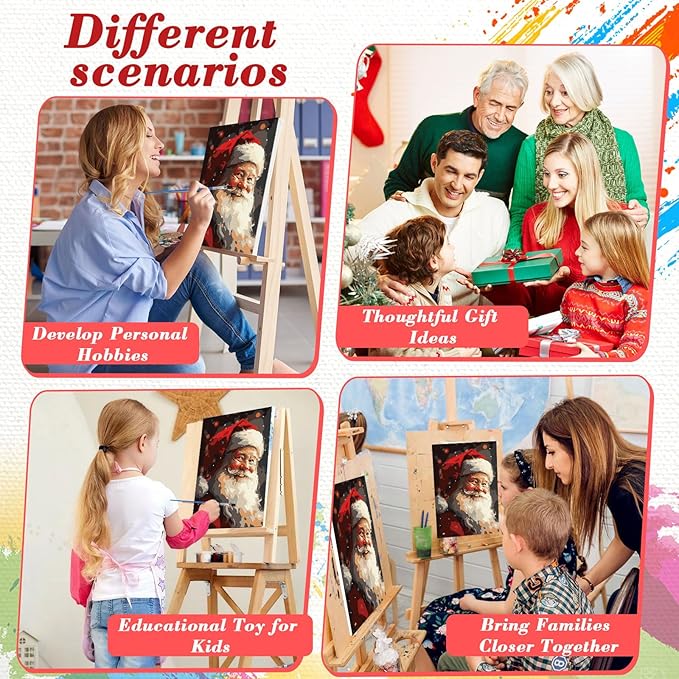 Skyboda Christmas Paint by Numbers Kit for Adults Beginners with Frame, Christmas Santa Claus Adult Paint by Number Kits on Canvas, Easy DIY Oil Painting Kits for Home Decor, 8x12in