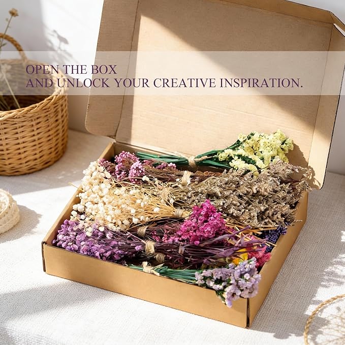 12 Kinds of Handmade Dried Flowers, Natural Pampas Grass, Asters, Love Grass, Rabbit Tail Grass, Lavender, Romantic Wedding Decoration, Festival Gift Home Decoration（Violet Series）