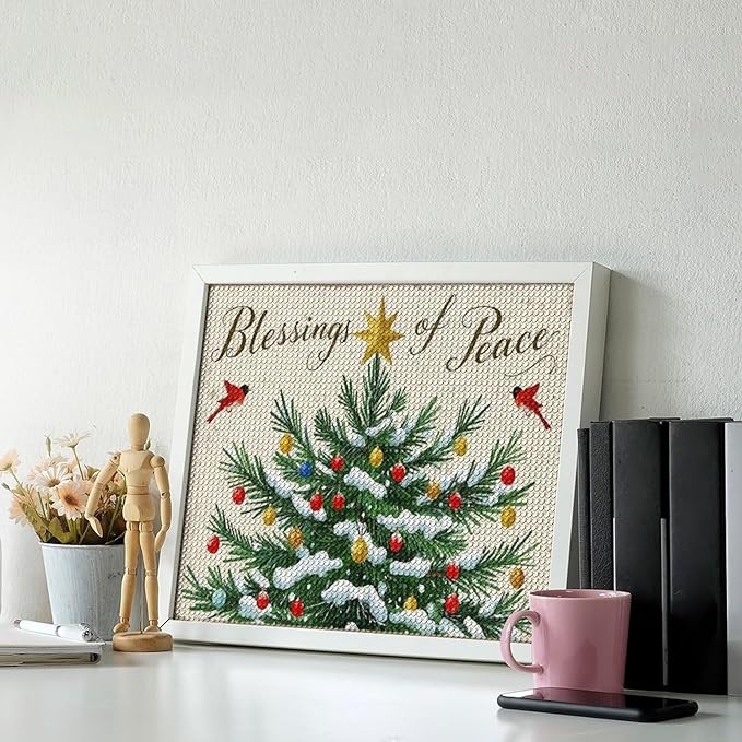 Diamond Painting Kits for Adults - Christmas Snowy Pine & Inspirational Blessings of Peace Painting DIY 5D Full Drill Diamond Dots Paintings with Diamonds Gem Art And Crafts Home Decor 16"x20"