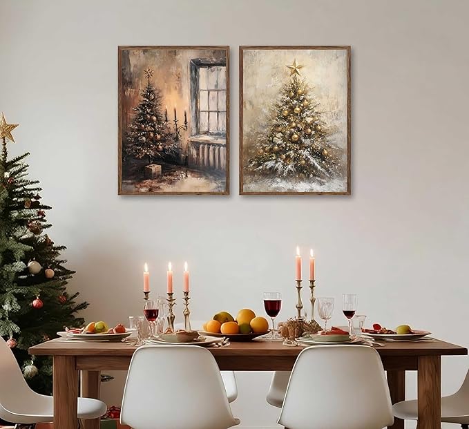 Paint by Number Kit, 2 Pack Christmas Scenes (16x20 Inch Each) - Vintage Tree with Candles & Golden Snowy Tree, DIY Acrylic Painting Kits for Adults Home Decor Unframed