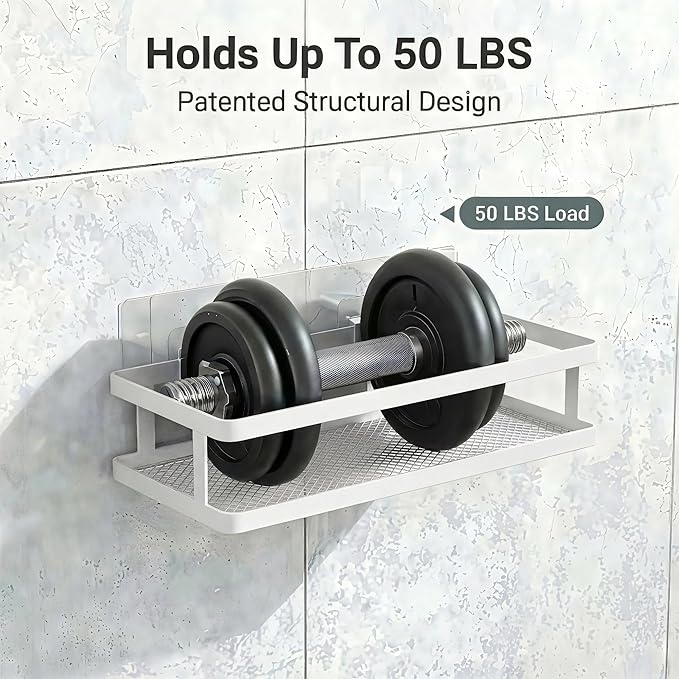 PUSDON Hanging Storage Baskets Organizer Wall Mount, Metal Wire Storage Bin Rack for Kitchen Bathroom Shower Spice Shelf Home Decor Essentials White-2 Packs (Guardrail)