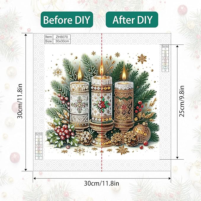 antor Christmas Candle 5D Special Shape Diamond Painting Kits for Adults Beginners, Crystal Rhinestones DIY Christmas Diamond Art Canvas for Home Wall Decoration Gift 12×12 Inch
