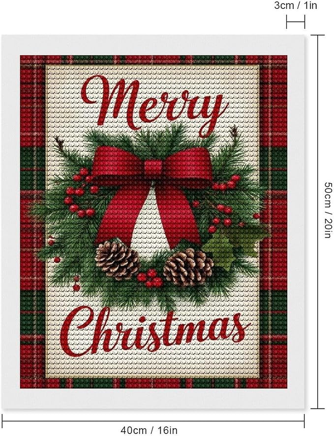 AIVKIEJK Diamond Painting Kits for Adults - Merry Christmas Red Bow & Pine Cones Painting DIY 5D Full Drill Diamond Dots Paintings with Diamonds Gem Art and Crafts Home Decor 16"x20"