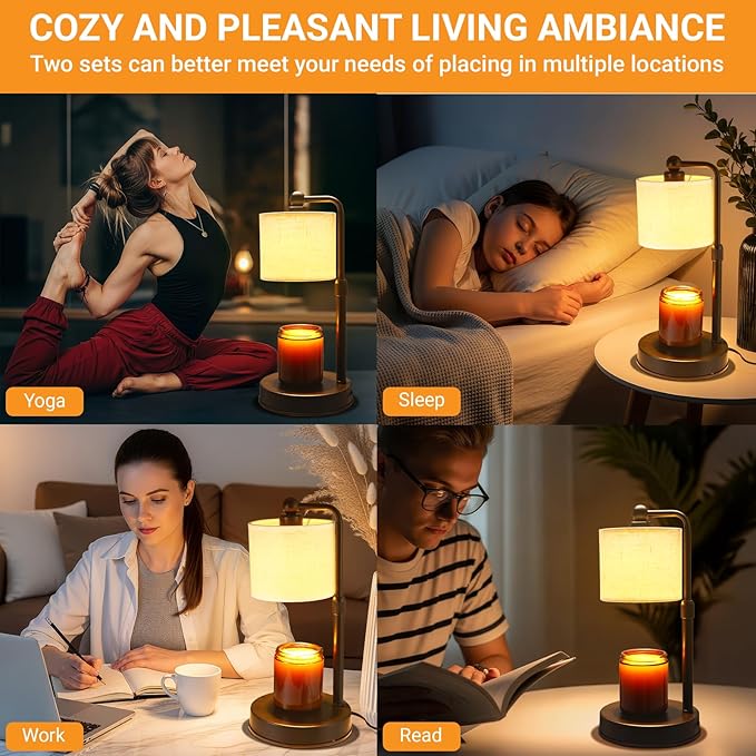2 Pack Candle Warmer Lamp with Timer - Dimmable & Height Adjustable, Flame-Free Wax Warmer for Safe Use with Jar Candles - Home Decor Gift for Women, Mom, Wife (Bedroom or Office)