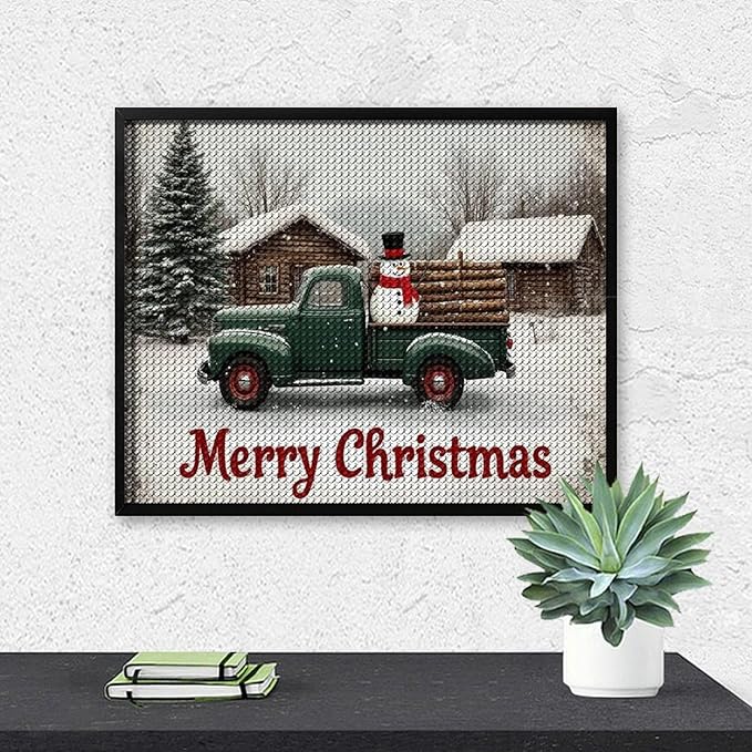 AIVKIEJK Diamond Painting Kits for Adults - Christmas Truck with Snowman & Cabin Winter Painting DIY 5D Full Drill Diamond Dots Paintings with Diamonds Gem Art and Crafts Home Decor 16"x20"