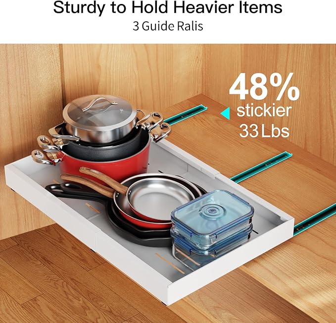 iSPECLE No Drill Drawers for Cabinets - Expandable Peel and Stick Pull Out Cabinet Organizer Easily Get Items without Digging in the Cabinet