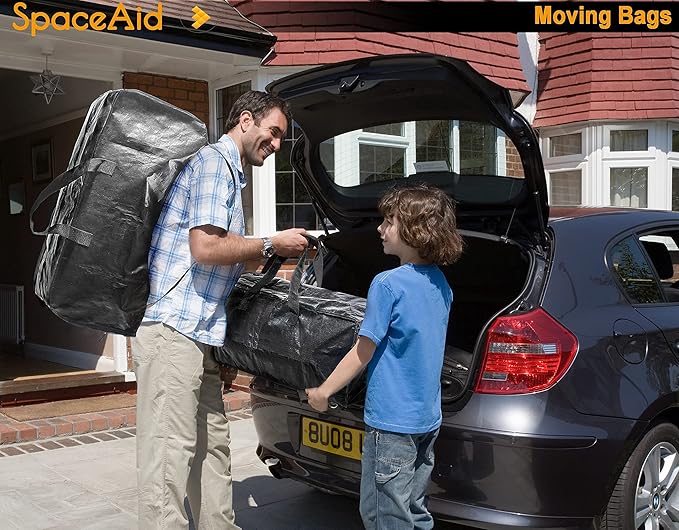 SpaceAid Heavy Duty Moving Bags, Extra Large Storage Totes W/Backpack Straps Strong Handles & Zippers, Alternative to Moving Boxes, Packing & Moving Supplies, Black (6 Pack)