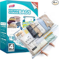TAILI Vacuum Storage Bags 4 Pack, LONG SIDE ZIP (2 Large+2 Jumbo), Multi-Size Vacuum Seal Bags for Clothing, Storage Bulky Beddings, Blankets and Clothes, Space Saver for Closet Organization