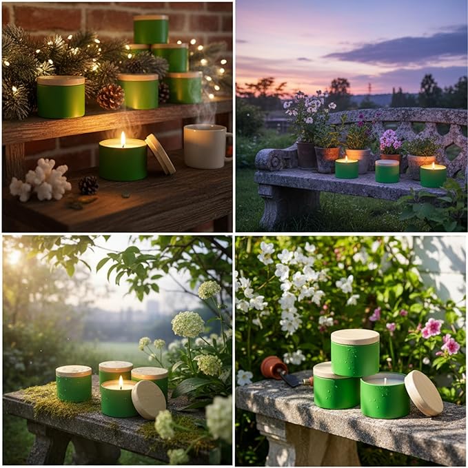 Honeydak 36 Pcs 4oz Green Candle Jars Bulk Candle Tins Small Empty Containers with Metal Wood Grain Printing Lids for Making DIY Jars Storage Wedding Gifts