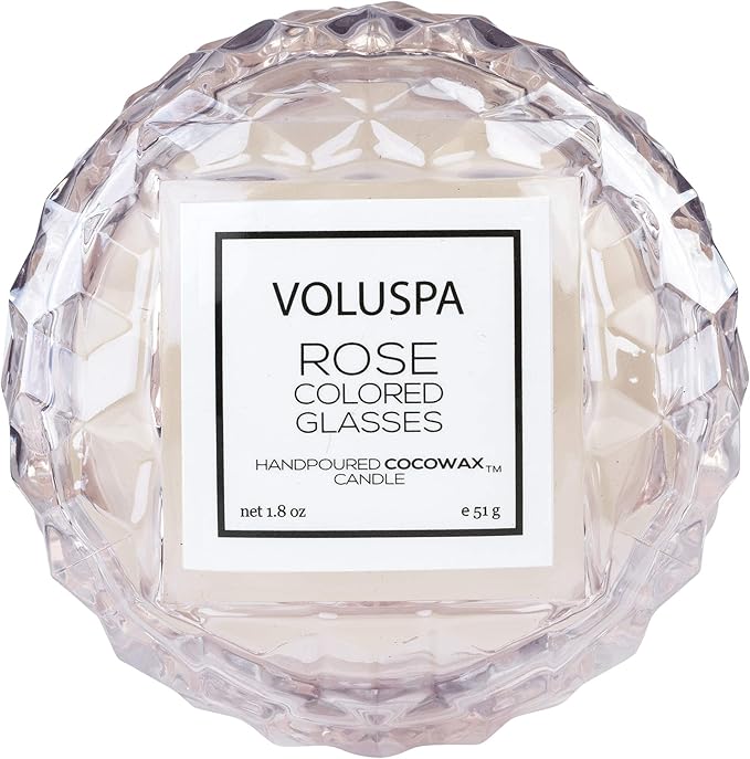 Voluspa Rose Colored Glasses, Mini Macaron Candle, 1.8 Ounce, 15 Hour Burn Time, Coconut Wax for Clean Burning, Handcrafted in The USA