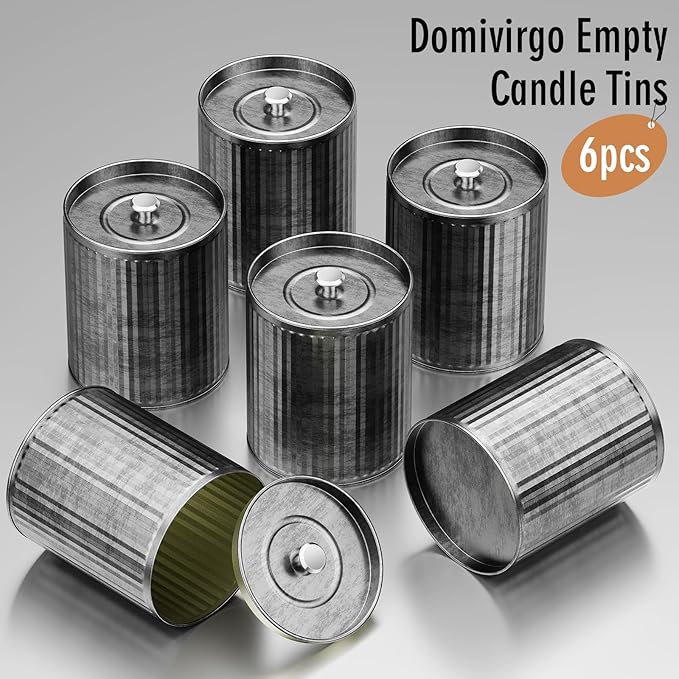 Domivirgo Empty Candle Tins for Making Candles, 10oz Vintage Style Candle Jars, Candle Containers with lid (Grey)