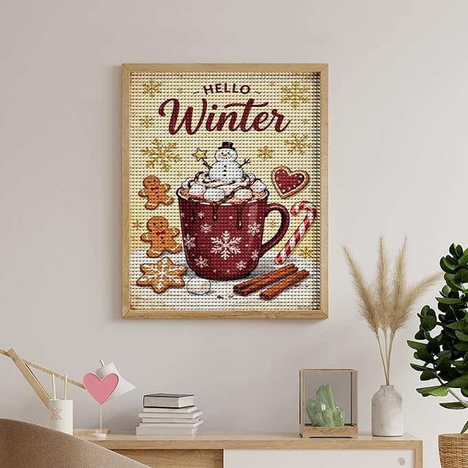 Diamond Painting Kits for Adults - Hello Winter Ice Cream & Gingerbread Snowflakes & Candles Painting DIY 5D Full Drill Diamond Dots Paintings with Diamonds Gem Art And Crafts Home Decor 16"x20"