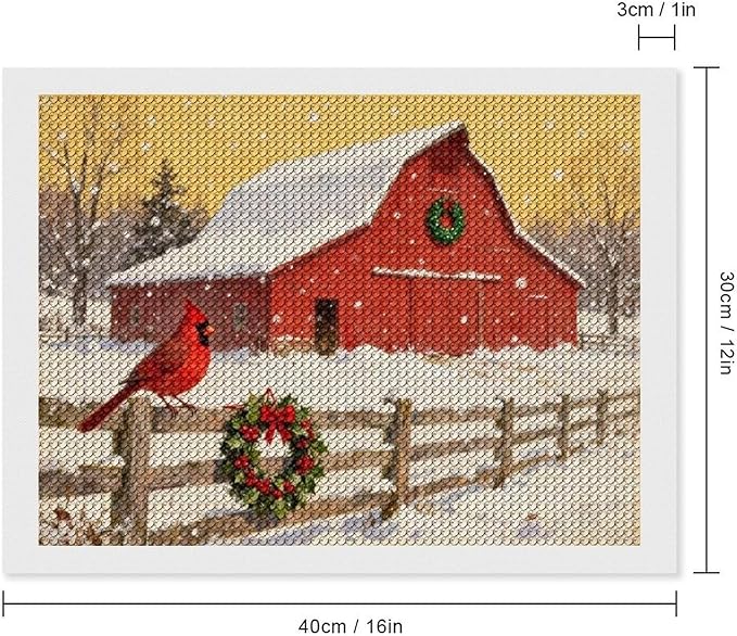 AIVKIEJK Diamond Painting Kits for Adults - Christmas Winter Cardinal, Red Barn Scene Painting DIY 5D Full Drill Diamond Dots Paintings with Diamonds Gem Art and Crafts Home Decor 12"x16"