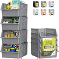 TidyFriend 4 Pack Stackable Storage Bins Open Front for Pantry Organizers and Storage, Plastic Storage Bins for Garage Organization, Garage Storage Bins for Shelves, Racks, Tools & Supplies (Grey)