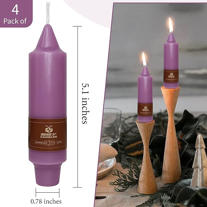 4 PCS Purple Candlesticks 5 inch Small Taper Candles Stick Unscented for Wedding Party Home Décor Candles Advent Candles
