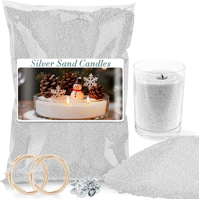 Sukh Snow Pearled-Candles with Wicks - DIY Snow Candle Wax with Wicks,Wax,Refillable for Making,Weddings,Partie (Silver)