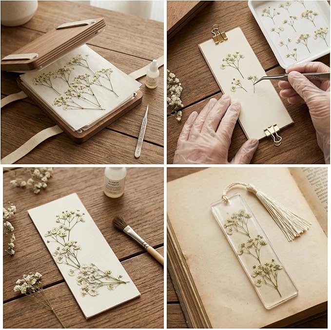 CONVELIFE Dried Babys Breath White, 48pcs Dried Flowers for Resin Pressed from Natural Flowers, Natural Pressed Flowers for Wedding Resin Art Craft DIY Card Making Home Party Decor (White)