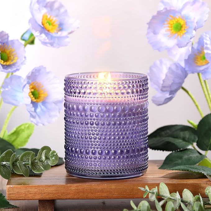 DEVI 14oz Purple Glass Candle Jars for Making Candles (6 Pack), Large Purple Glass Candle Jars with Bamboo Lids, Bulk Empty Candle Containers, Candle Tins Making Supplies, Lavender Office Decor