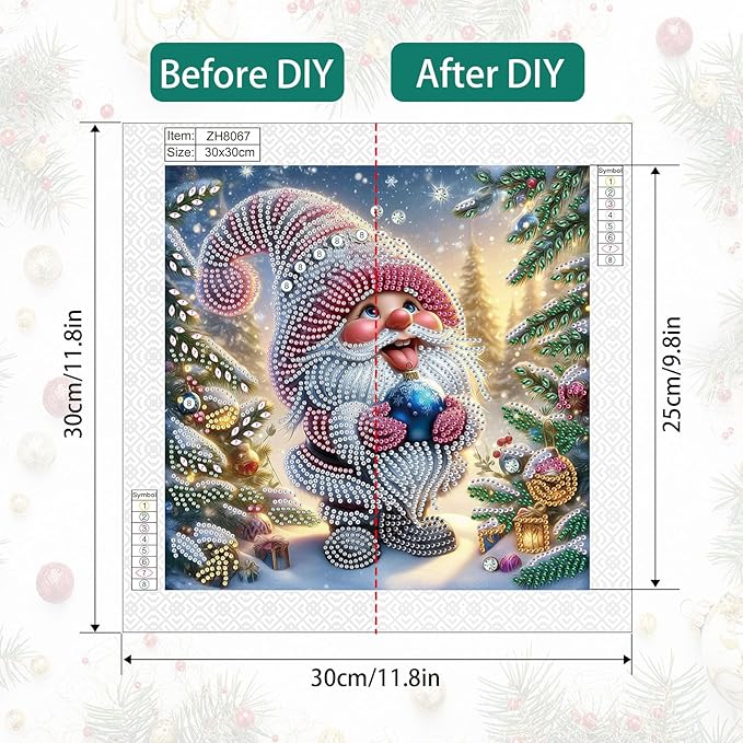 antor Diamond Art Painting Kits for Adults, Christmas Gnome 5D Special Shape Diamond Art Kits for Beginners, Crystal Rhinestones Diamond Art Painting for Home Wall Christmas Decoration Gift 12×12inch
