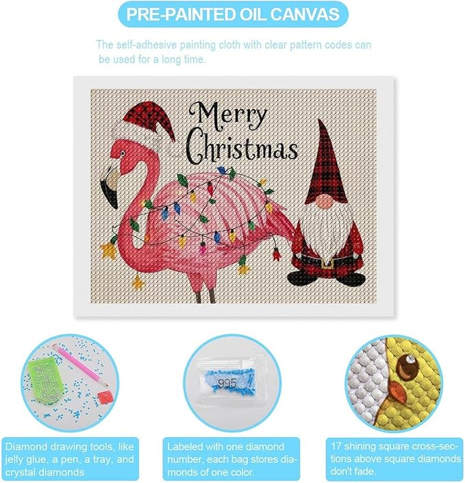 AIVKIEJK Diamond Painting Kits for Adults - Festive Flamingo Christmas Santa Hat Painting DIY 5D Full Drill Diamond Dots Paintings with Diamonds Gem Art and Crafts Home Decor 12"x16"