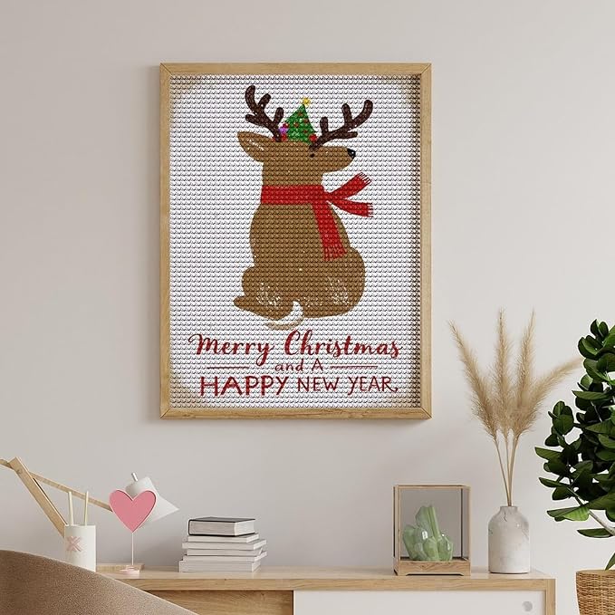 Diamond Painting Kits for Adults - Merry Christmas And Happy New Year Red Antlers & Scarf Painting DIY 5D Full Drill Diamond Dots Paintings with Diamonds Gem Art And Crafts Home Decor 12"x16"