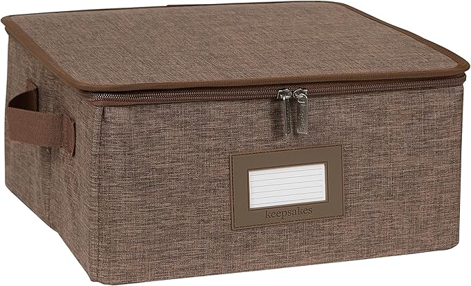 Covermates Keepsakes Zip-Top Storage Box Set, 3 Pack Heavy Duty Polyester Organizer Bins, Stackable Design, ID Window, Reinforced Handles, Closet Home Storage, Brown Heather