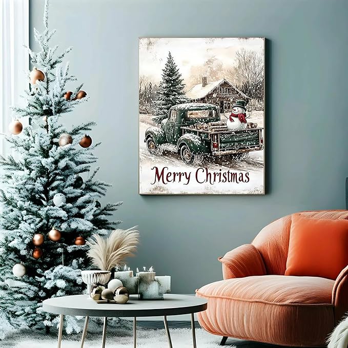 APTDYIGL 5D Christmas Diamond Painting Kits for Adults Beginner,DIY Snowman Truck Diamond Art Kits for Adults,Round Full Drill Diamond Dots with Gem Art Kits,Home Wall Decor 13.7X13.7inch