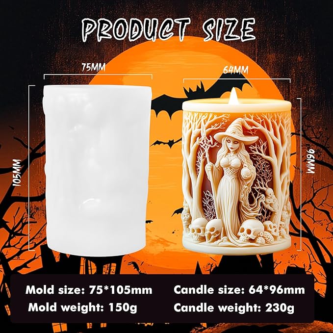 Halloween Candle Mold for Candle Making, 3DSilicone Mold for Resin Casting DIY Plaster Polymer Clay Home Decoration (Witch)
