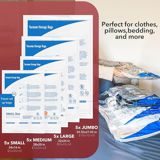 24 Pack Vacuum Storage Bags With Electric Pump, Space Saver Sealer Bags,Vacuum seal bags for clothing, Pillows, Comforters, Blankets, Bedding,Travel,